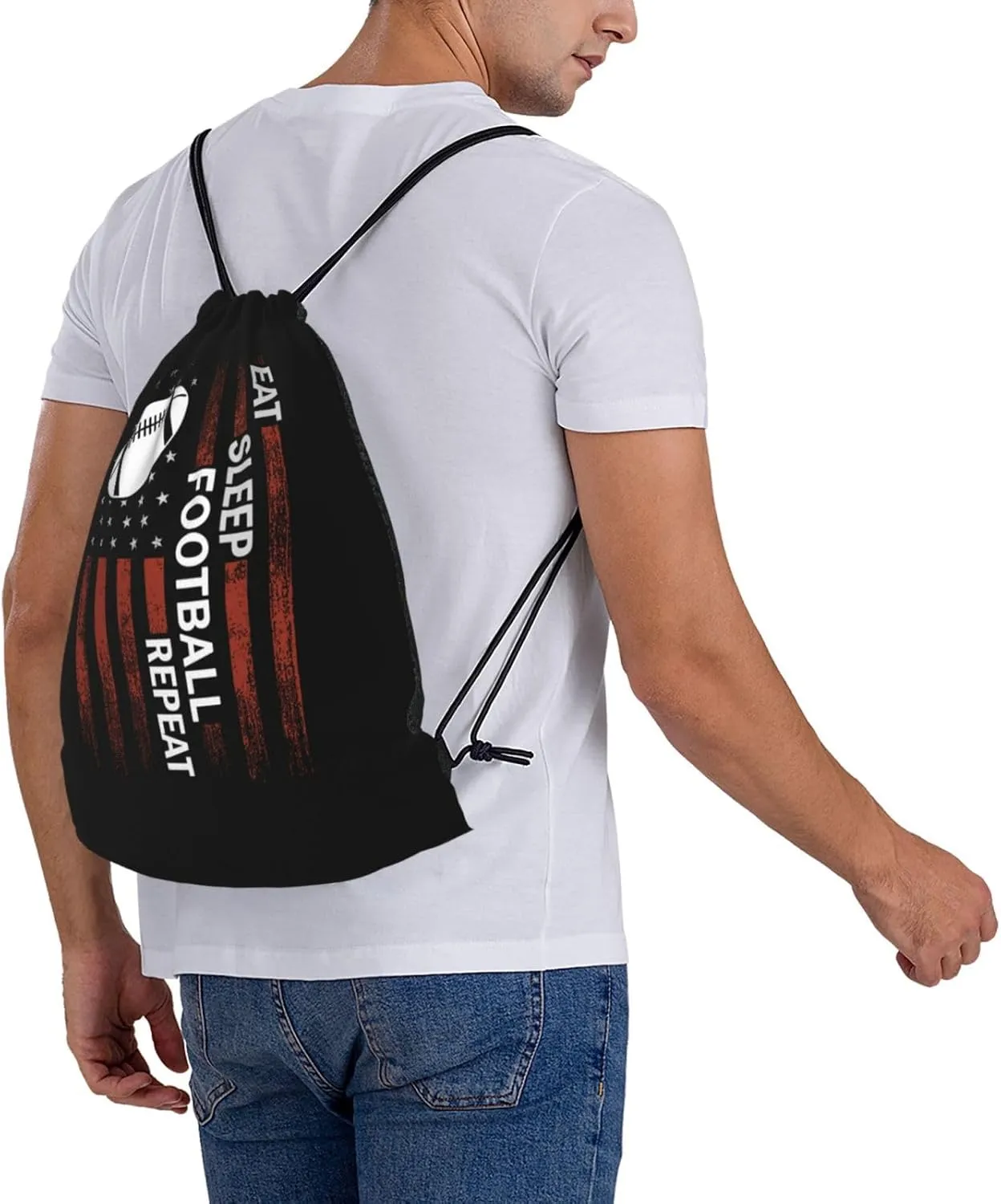 Eat Sleep Football Repeat Unisex Drawstring Backpack Bag Sport Gym Swim Travel Sackpack