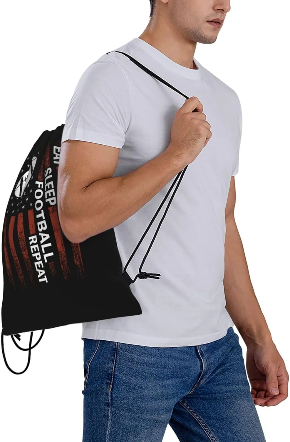 Eat Sleep Football Repeat Unisex Drawstring Backpack Bag Sport Gym Swim Travel Sackpack