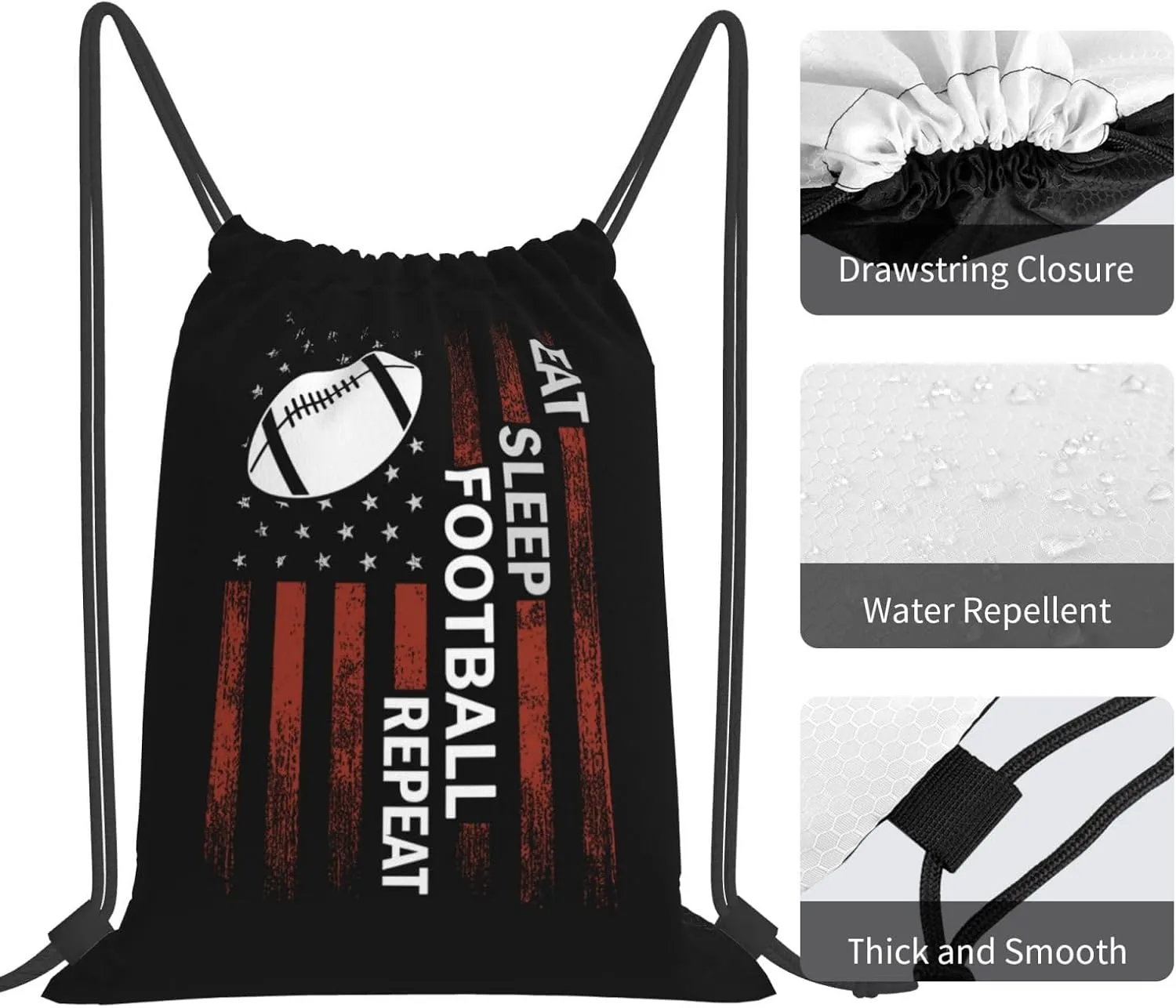 Eat Sleep Football Repeat Unisex Drawstring Backpack Bag Sport Gym Swim Travel Sackpack