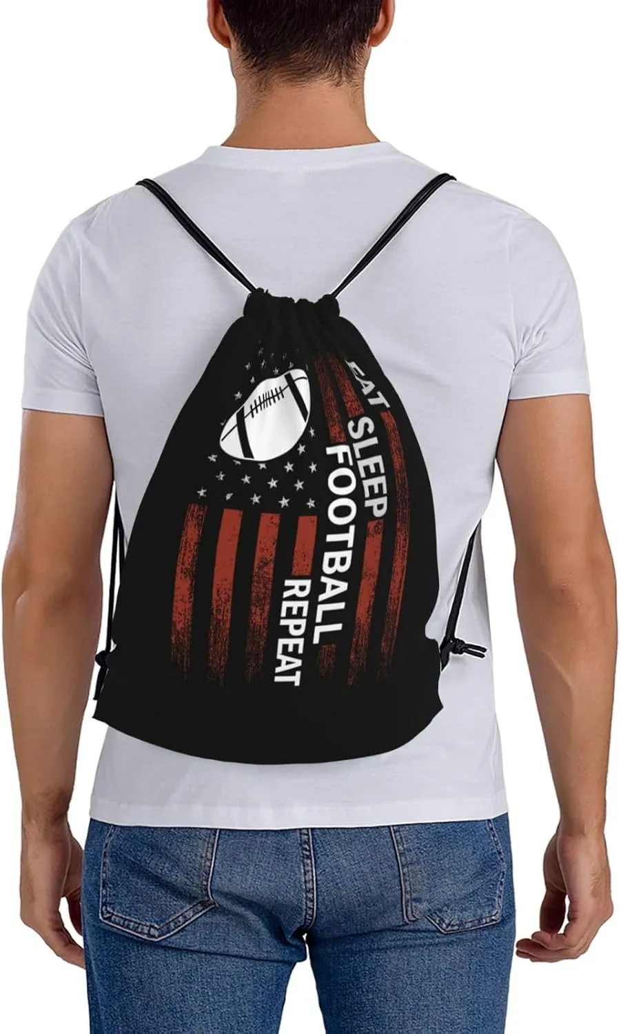 Eat Sleep Football Repeat Unisex Drawstring Backpack Bag Sport Gym Swim Travel Sackpack
