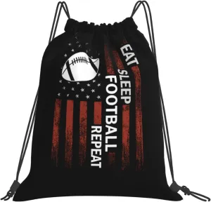 Eat Sleep Football Repeat Unisex Drawstring Backpack Bag Sport Gym Swim Travel Sackpack