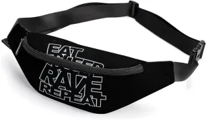 Eat Sleep Rave Repeat Belt Bag Waist Bag Pouch with Adjustable Strap Crossbody Bag for Women Men