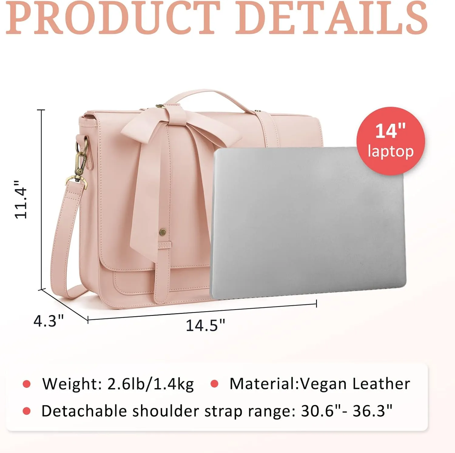 ECOSUSI Briefcase for Women Messenger Backpack PU Leather 14 inch Laptop Bag Satchel Computer Bag for College Business Travel