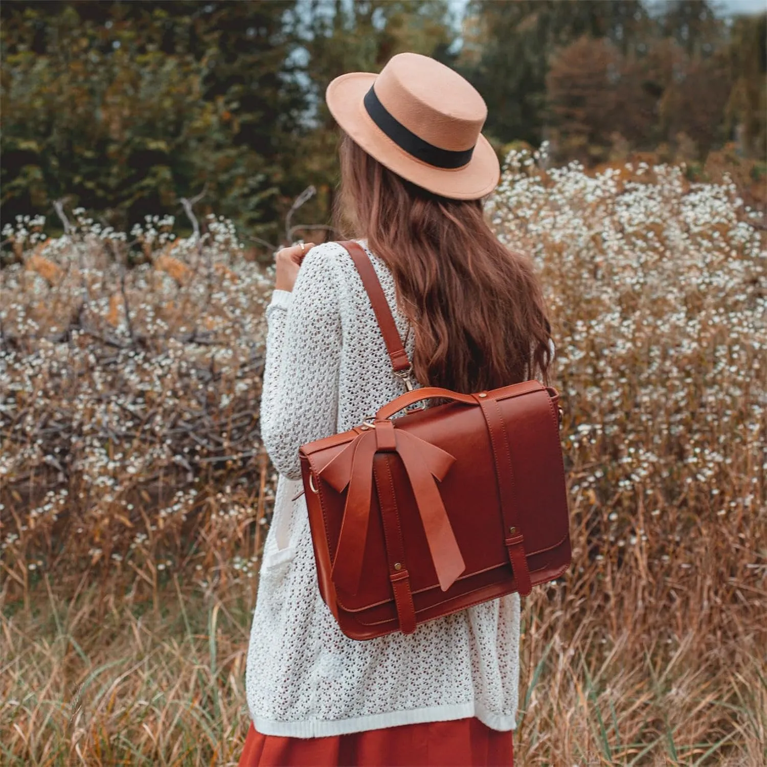 ECOSUSI Briefcase for Women Messenger Backpack PU Leather 14 inch Laptop Bag Satchel Computer Bag for College Business Travel