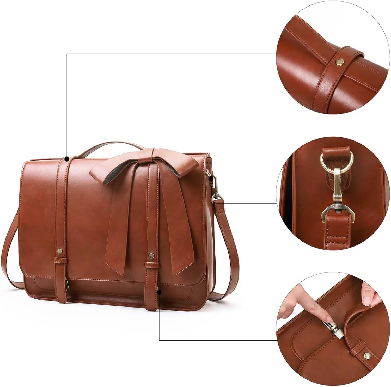 ECOSUSI Briefcase for Women Messenger Backpack PU Leather 14 inch Laptop Bag Satchel Computer Bag for College Business Travel