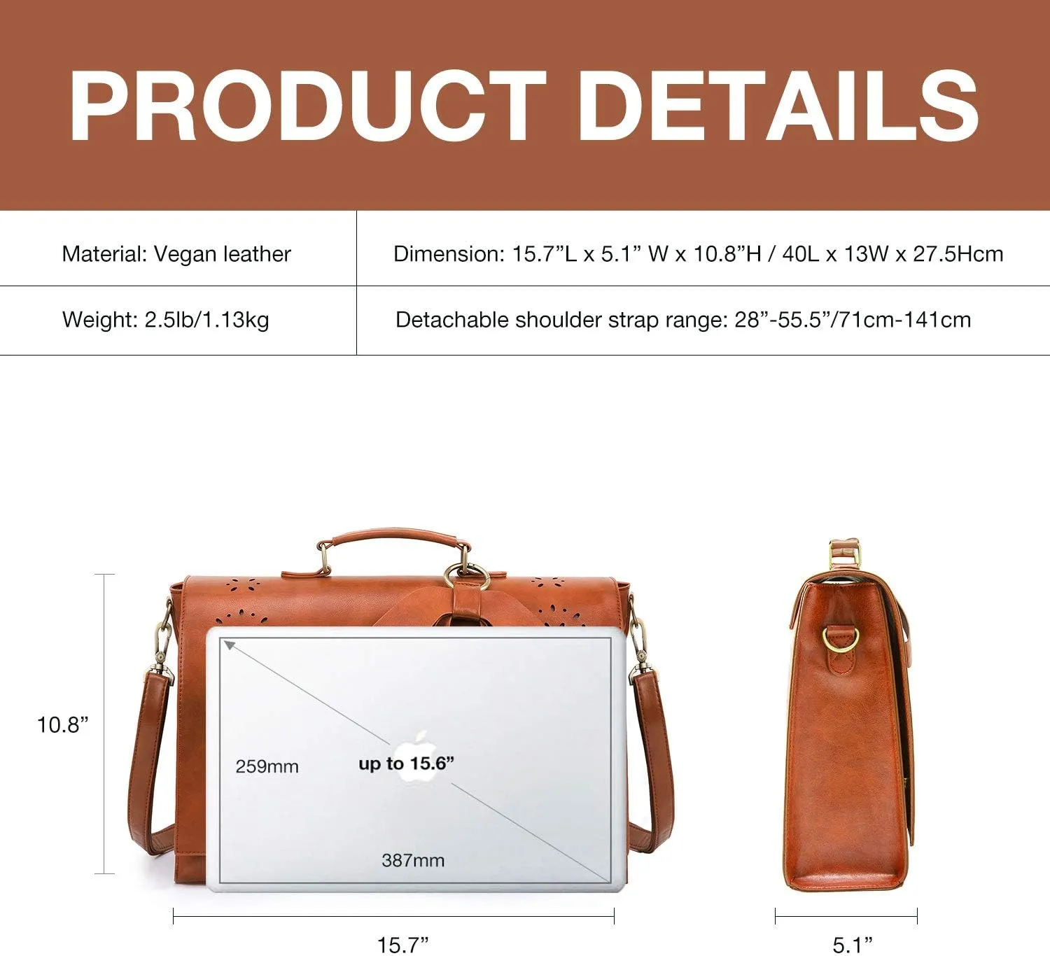 ECOSUSI Women's Briefcase Vegan Leather Laptop Bag for Work Shoulder Computer Satchel Bag with Detachable Bow