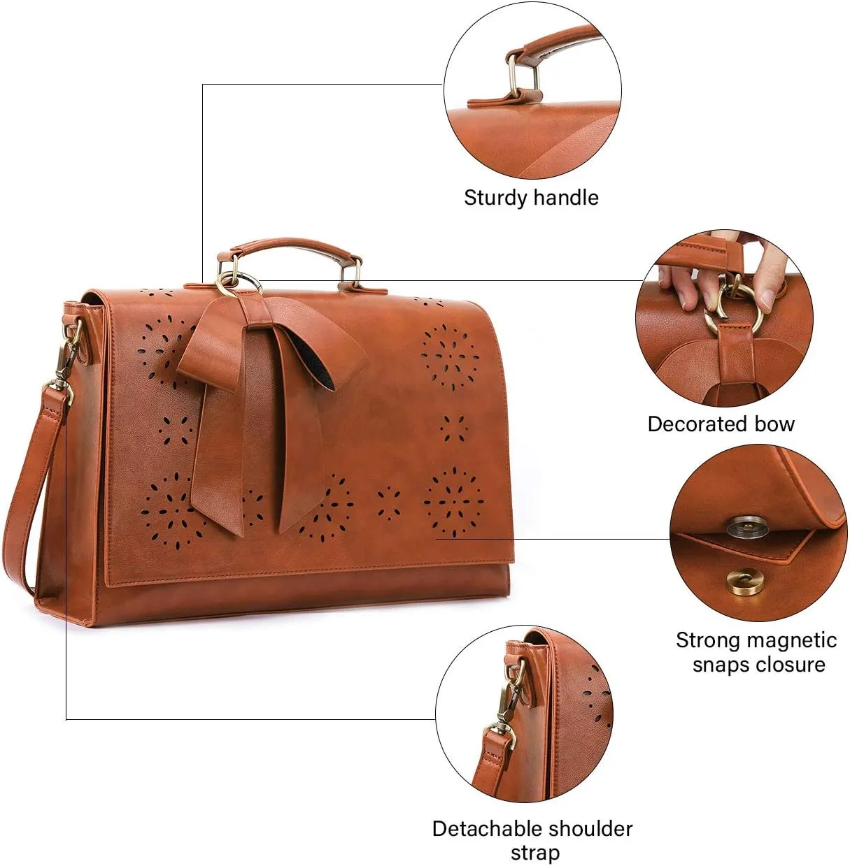 ECOSUSI Women's Briefcase Vegan Leather Laptop Bag for Work Shoulder Computer Satchel Bag with Detachable Bow