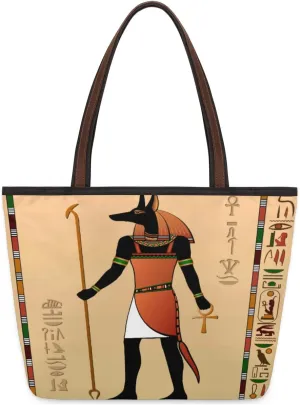 Egypt Murals Anubis Tote Bag Tote Purse for Women with Zipper Womens Handbags for Work Travel