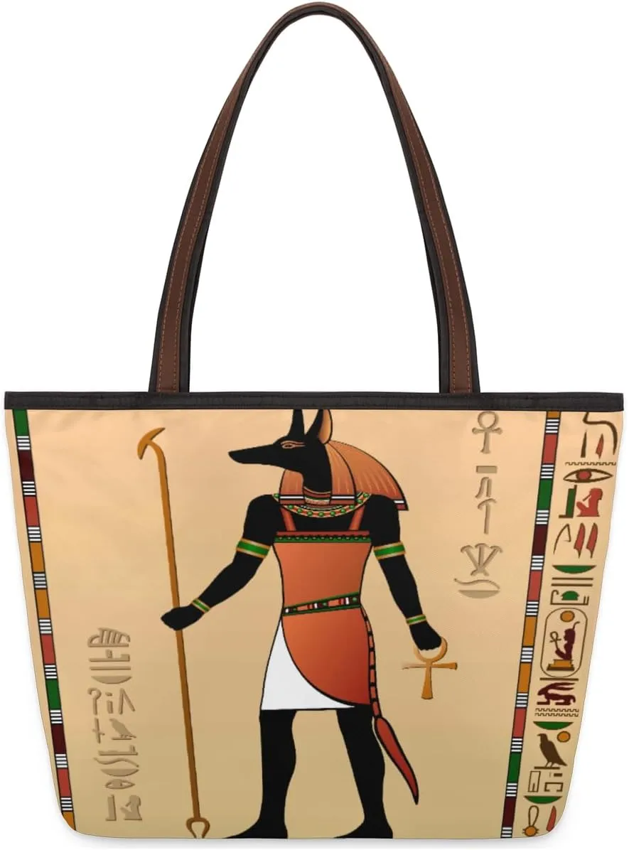 Egypt Murals Anubis Tote Bag Tote Purse for Women with Zipper Womens Handbags for Work Travel