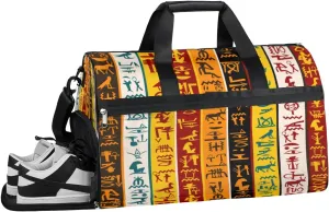 Egyptian Ancient Art Gym Bag for Women Men Sports Travel Duffel Bag Durable Weekend Overnight Bag with Shoe Compartment Waterproof Workout Duffle Bag for Travel Gym