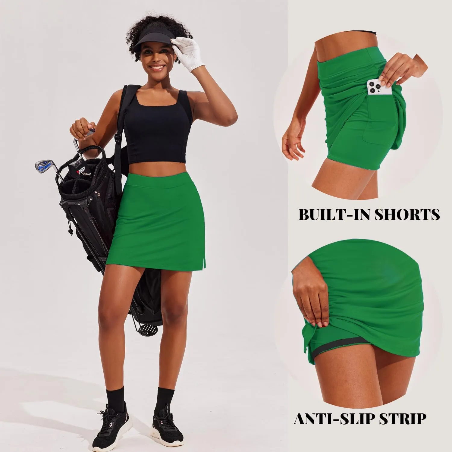 Ekouaer Golf Skirts for Woman with Pockets Silicone Grippers Tennis Skirt Inner Shorts Athletic Pickleball Running Skort