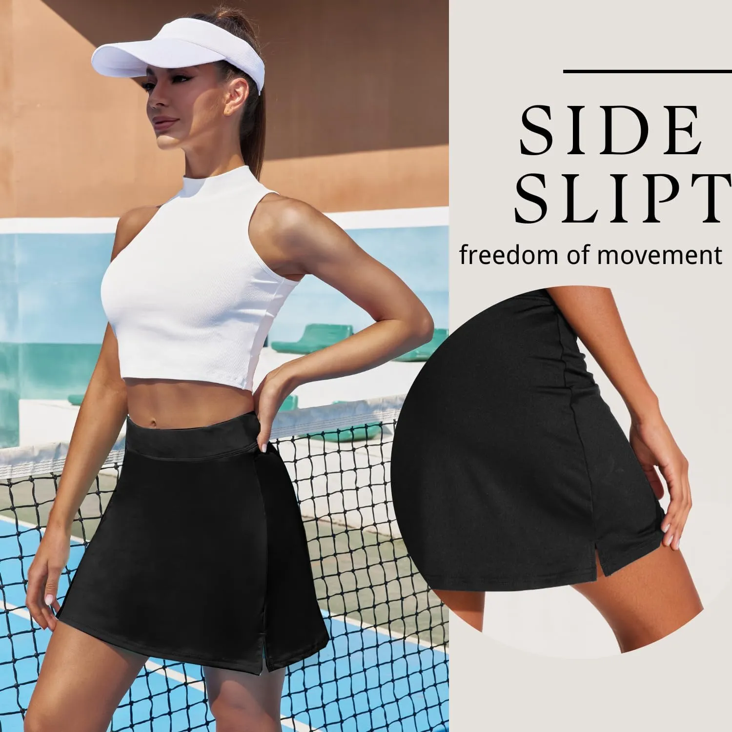 Ekouaer Golf Skirts for Woman with Pockets Silicone Grippers Tennis Skirt Inner Shorts Athletic Pickleball Running Skort