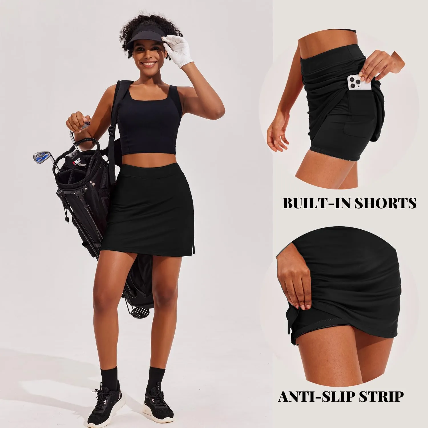 Ekouaer Golf Skirts for Woman with Pockets Silicone Grippers Tennis Skirt Inner Shorts Athletic Pickleball Running Skort