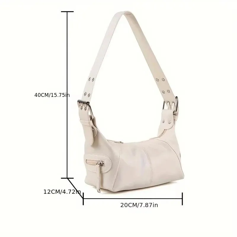 Elegant Leather Baguette Satchel Shoulder Handbag Purse for Women Single Shoulder Strap Zipper Messenger Bag