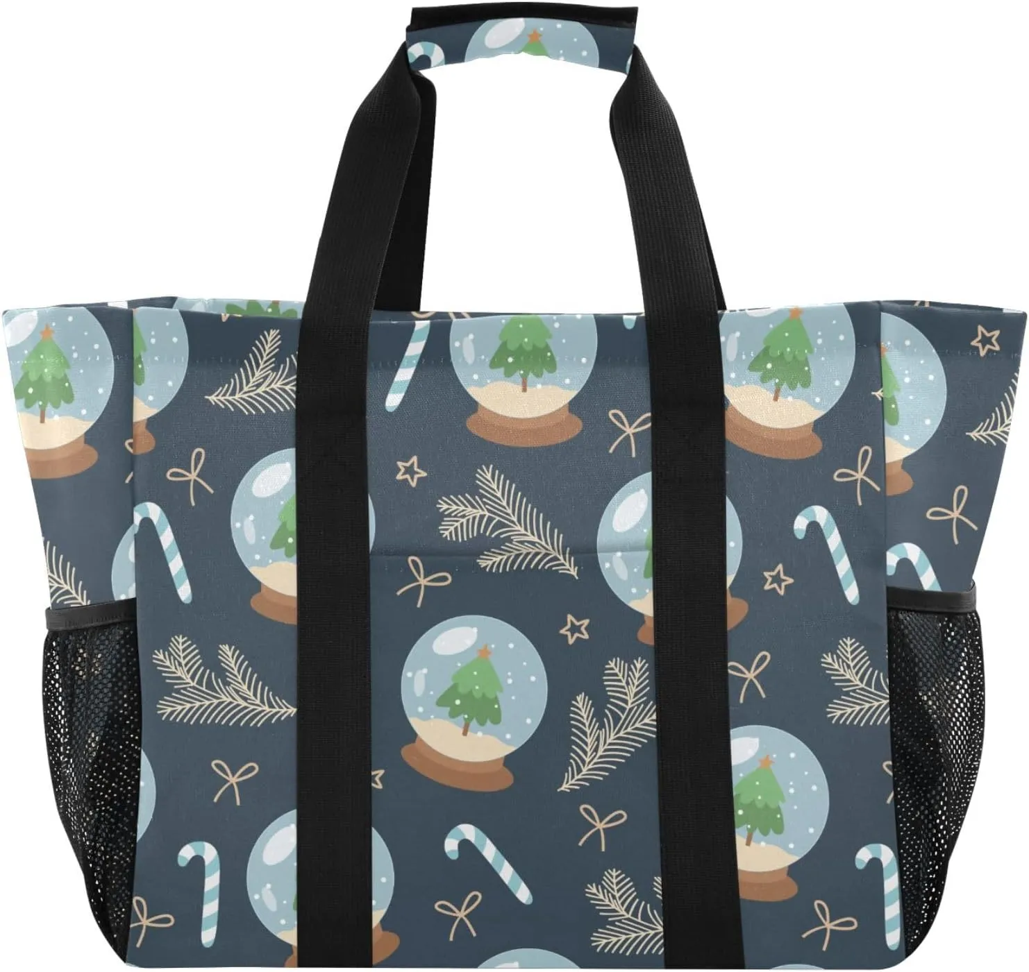 Emelivor Christmas Snow Globes Large Tote Bag Grocery Bags Canvas Travel Beach Bag Handbags Waterproof Diaper ShoulderBag for Women Men Gym Vacation Shopping