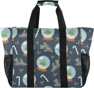 Emelivor Christmas Snow Globes Large Tote Bag Grocery Bags Canvas Travel Beach Bag Handbags Waterproof Diaper ShoulderBag for Women Men Gym Vacation Shopping