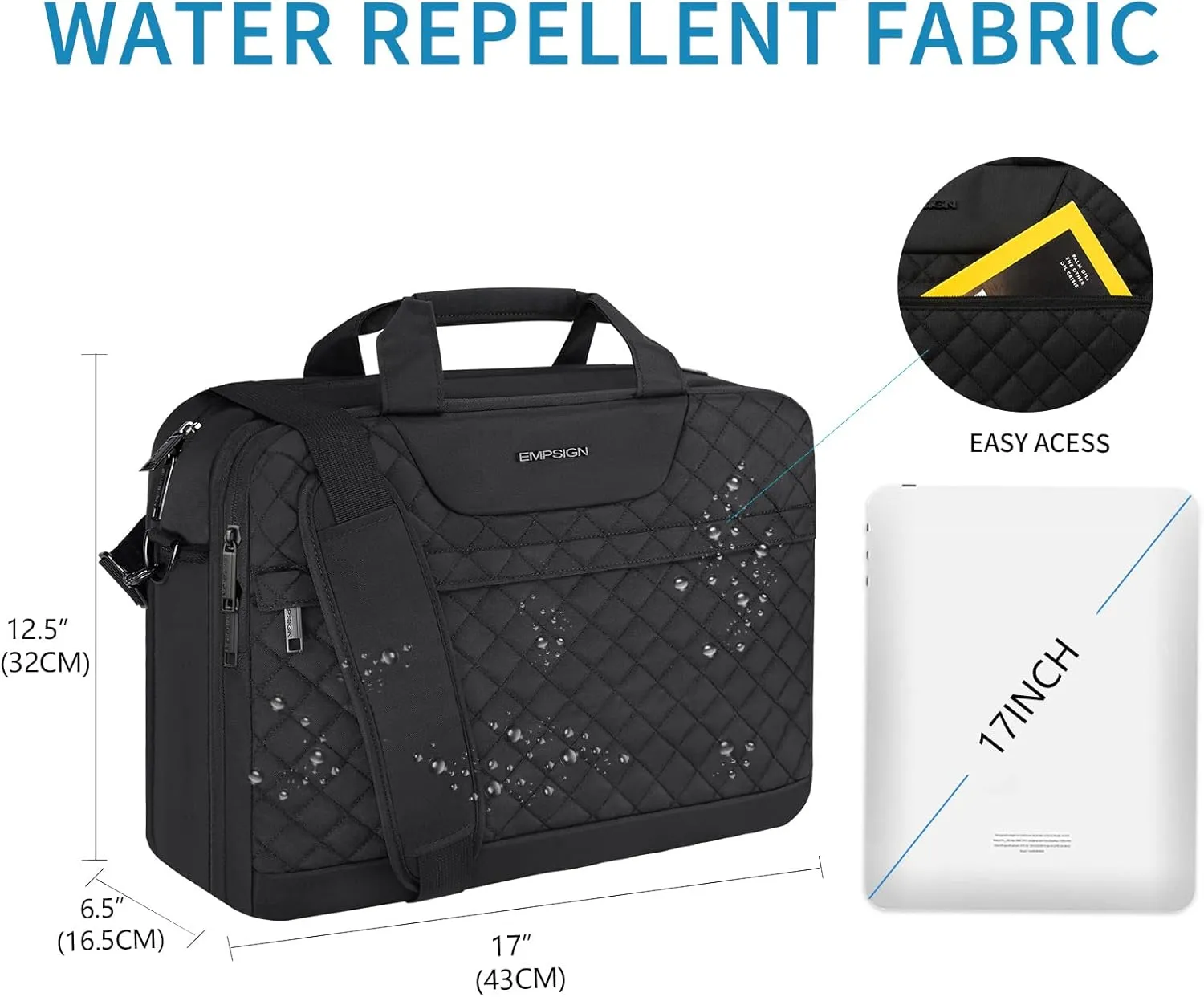 EMPSIGN 17.3 Inch Laptop Bag, Large Capacity Expandable Travel Briefcase for Women & Men Business Office, Water-Repellent Laptop Case Computer Bag with RFID Pockets, Black