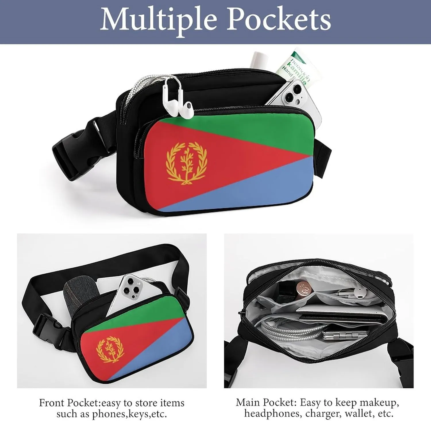 Eritrea Flag Unisex Mini Belt Bag with Adjustable Strap Small Fanny Pack Crossbody Chest Bag