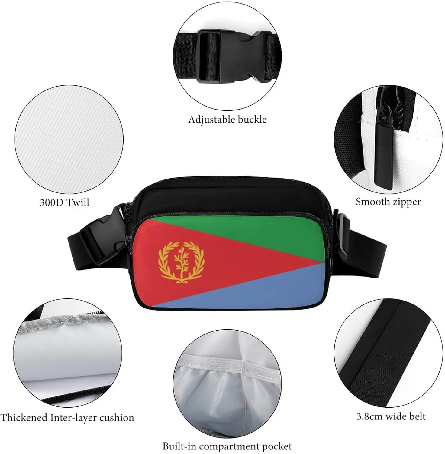Eritrea Flag Unisex Mini Belt Bag with Adjustable Strap Small Fanny Pack Crossbody Chest Bag