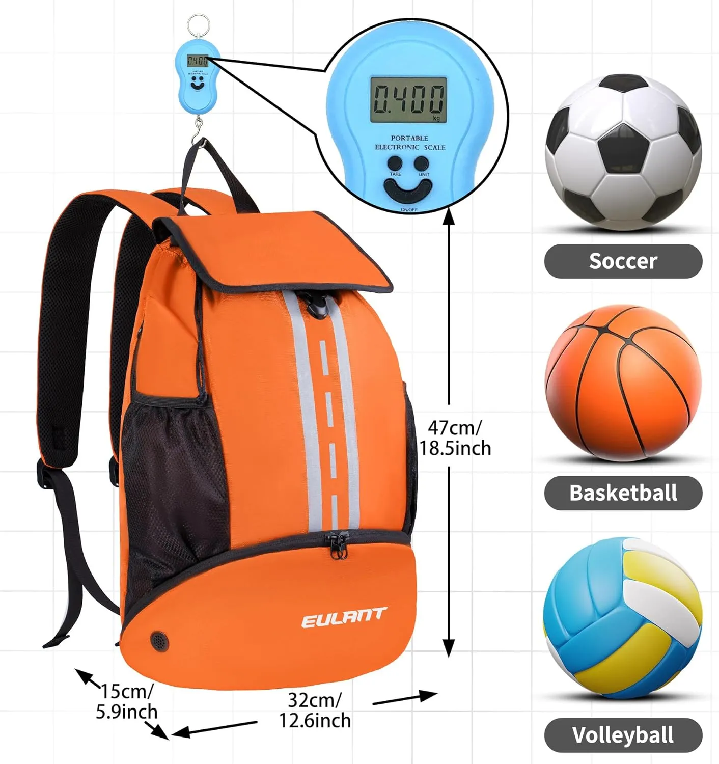 EULANT Soccer Backpack with Shoes Compartment, Waterproof Drawstring Bag for Sport Gym Swim Yoga Travel Football Volleyball