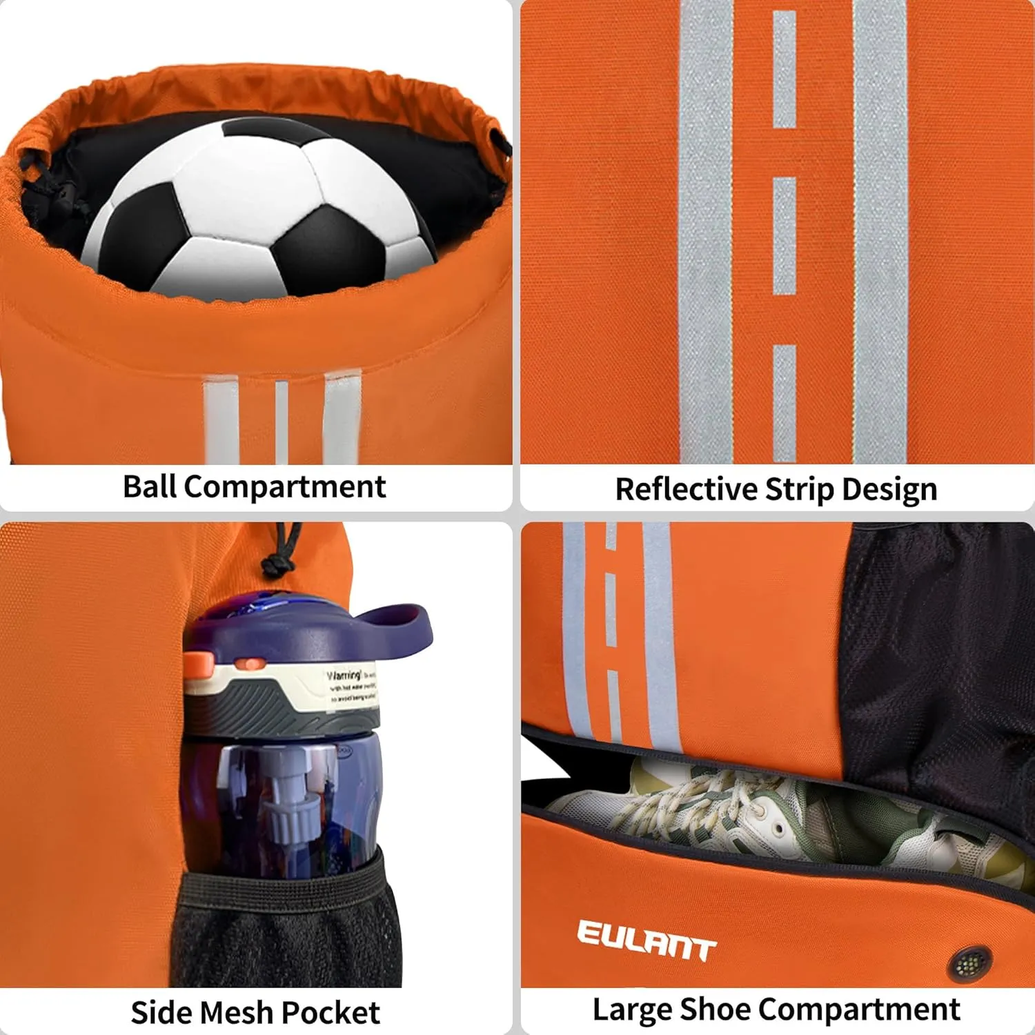 EULANT Soccer Backpack with Shoes Compartment, Waterproof Drawstring Bag for Sport Gym Swim Yoga Travel Football Volleyball