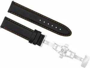 Ewatchparts 20mm Leather Watch Band Strap Smooth Compatible With Jaeger Lecoultre Q1538420 Black With Orange Stitching