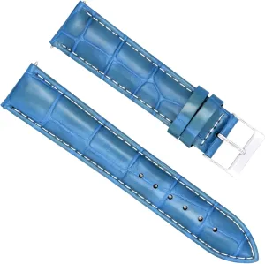 Ewatchparts 22mm Leather Watch Band Strap Compatible With Chopard Watch Light Blue With White Stitching