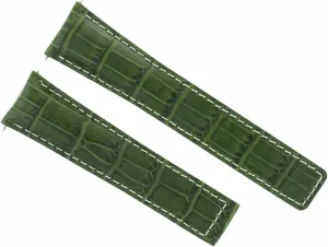 Ewatchparts 22mm Leather Watch Band Strap Compatible With Tag Heuer Monaco Carrera Calibre 36,1887 Green With White Stitching