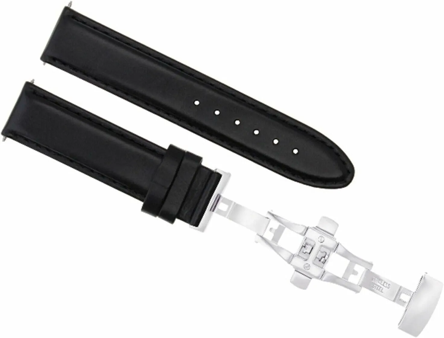 Ewatchparts 22mm Leather Watch Band Strap Smooth Deployment Clasp Compatible With Ulysse Nardin Black