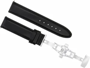 Ewatchparts 22mm Leather Watch Band Strap Smooth Deployment Clasp Compatible With Ulysse Nardin Black