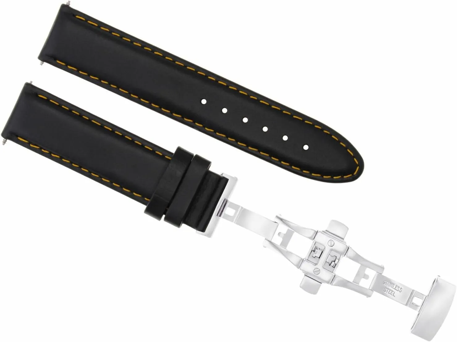 Ewatchparts 22mm Leather Watch Band Strap Smooth Pam 333 Deployment Compatible With Panerai Black With Orange Stitching
