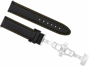 Ewatchparts 22mm Leather Watch Band Strap Smooth Pam 333 Deployment Compatible With Panerai Black With Orange Stitching