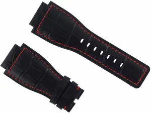 Ewatchparts 24mm Genuine Leather Watch Band Strap Compatible With Bell & Ross BR01-BR03 Black With With Red Stitching