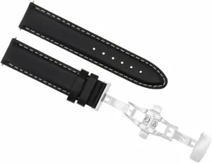 Ewatchparts 24mm Leather Watch Band Smooth Strap Compatible With Ulysse Nardin Deployment Clasp Black With White Stitching