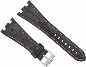 Ewatchparts 28mm Leather Watch Band Strap Compatible With Ap 42mm Audemars Piguet Roo Black With Orange Stitching