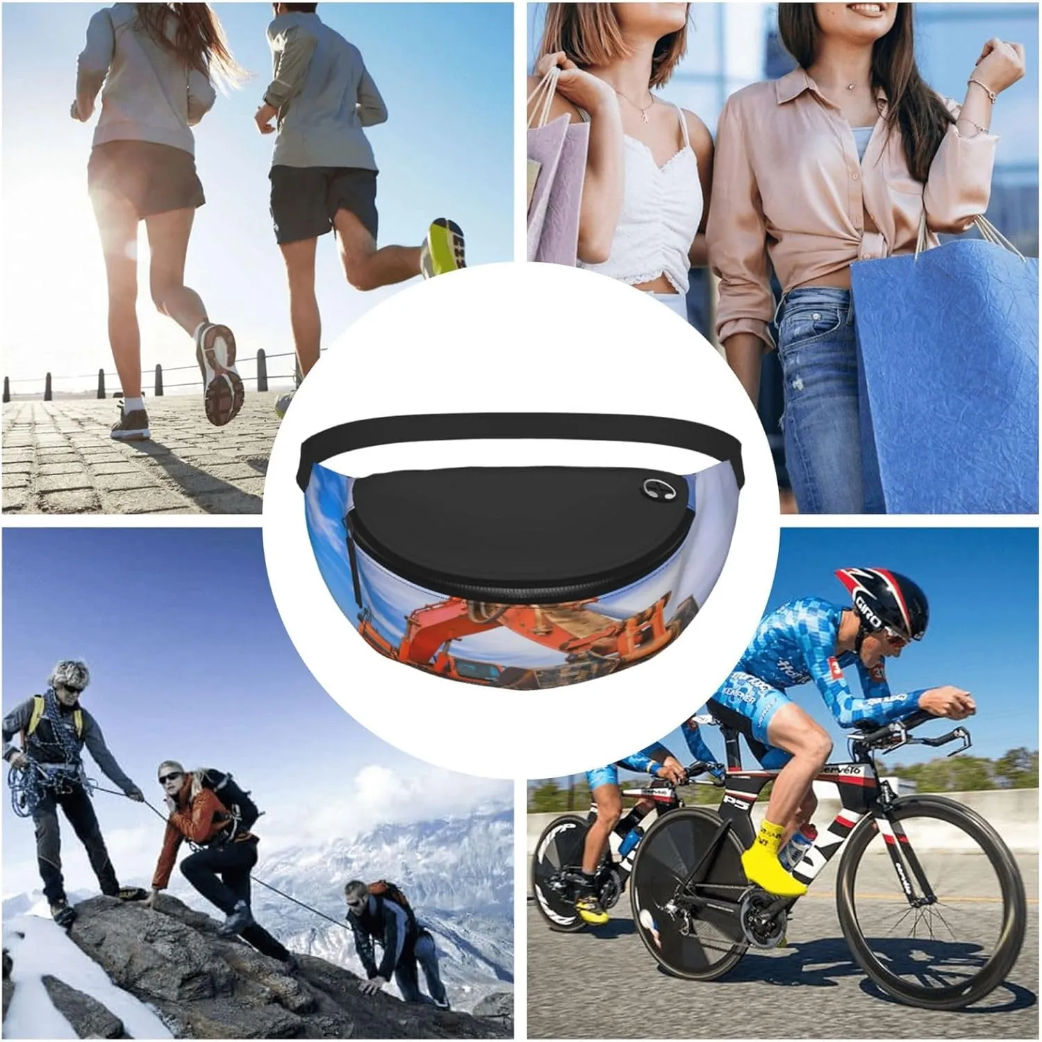 Excavator White Clouds Fanny Pack, Crossbody Waist Packs for Women Men Waist Bags with Adjustable Strap for Travel Running Hiking Sport