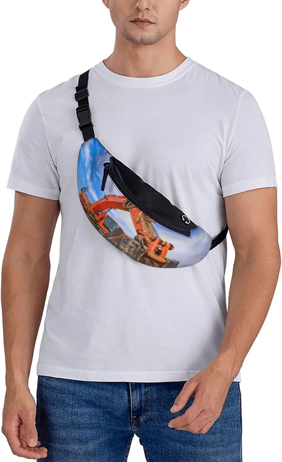 Excavator White Clouds Fanny Pack, Crossbody Waist Packs for Women Men Waist Bags with Adjustable Strap for Travel Running Hiking Sport