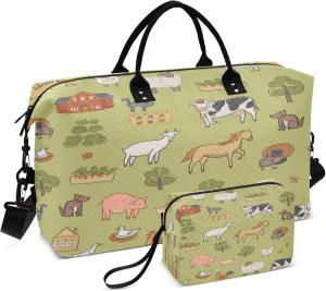 Exnundod Farm Animals and Houses Travel Duffel Bags for Women Sports Gym Bag Weekender Carry On Tote Overnight Luggage Duffle Bags