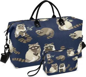 Exnundod Kawaii Raccoons Travel Duffel Bags for Women Cartoon Sports Gym Bag Weekender Carry On Tote Overnight Luggage Duffle Bags