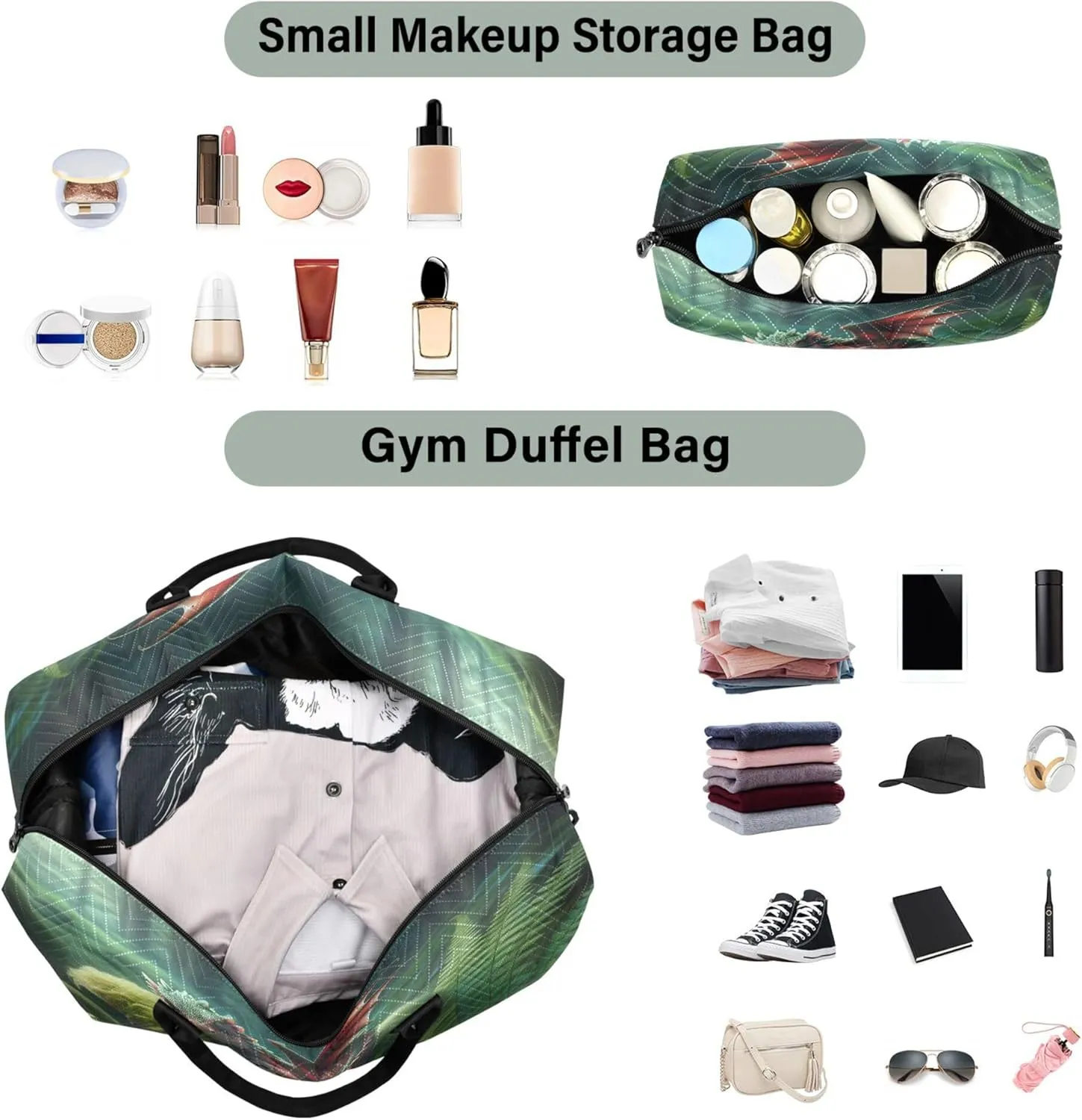 Exnundod Magical Dragon Forest Travel Duffel Bags for Women Mushroom Sports Gym Bag Weekender Carry On Tote Overnight Luggage Duffle Bags