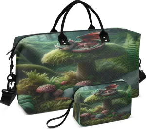 Exnundod Magical Dragon Forest Travel Duffel Bags for Women Mushroom Sports Gym Bag Weekender Carry On Tote Overnight Luggage Duffle Bags