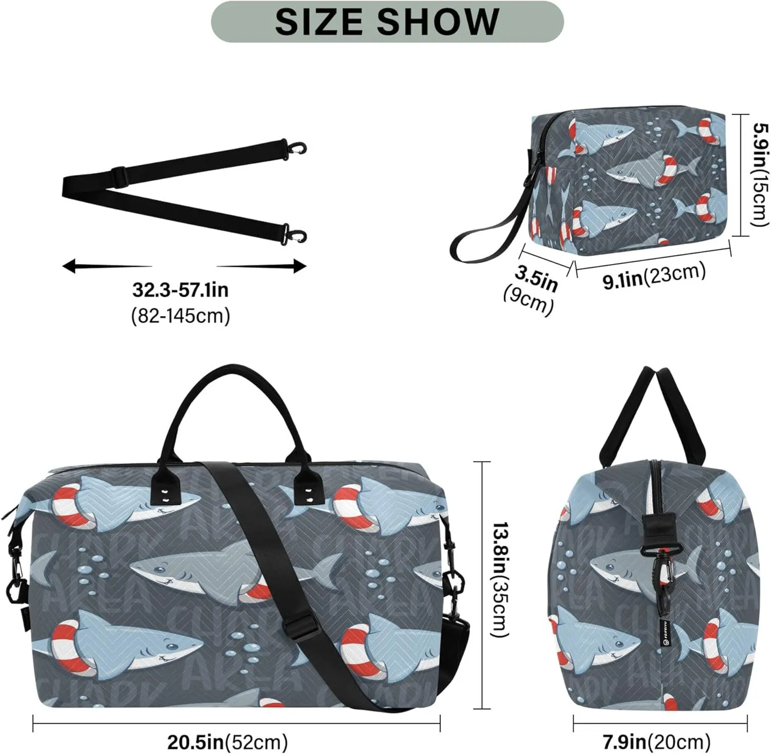 Exnundod Women Weekender Bags Cute Shark Swim Ring Travel Duffel Bags Carry On Overnight Bag Cartoon Large Hospital Tote Luggage