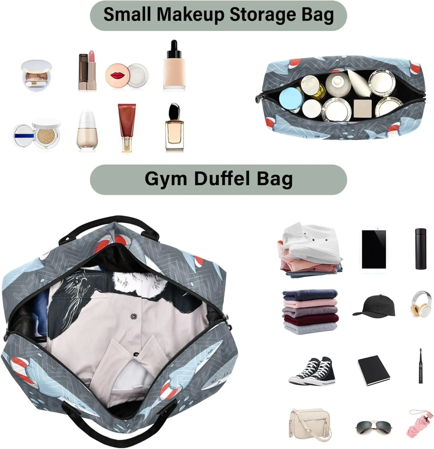 Exnundod Women Weekender Bags Cute Shark Swim Ring Travel Duffel Bags Carry On Overnight Bag Cartoon Large Hospital Tote Luggage
