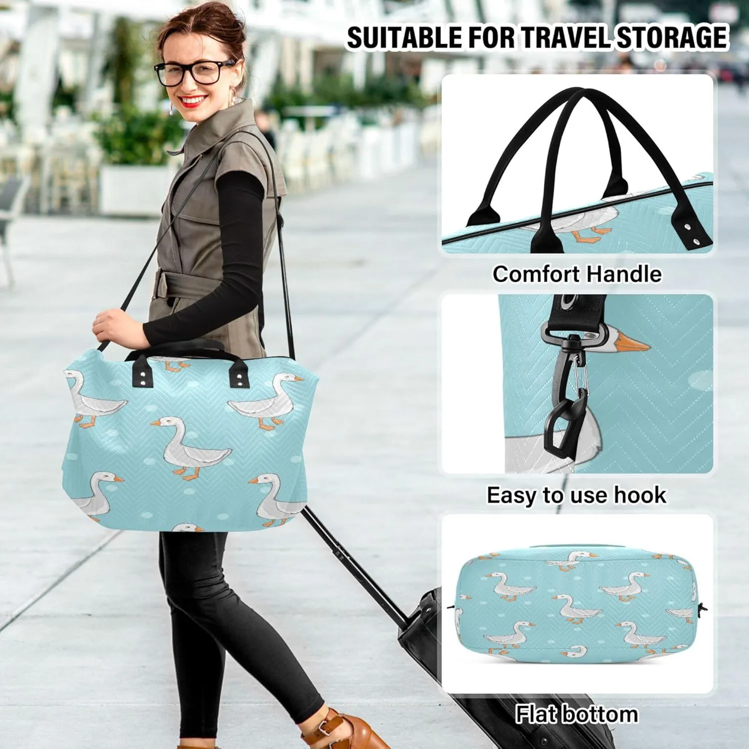 Exnundod Women Weekender Bags Googe with Dot Travel Duffel Bags Carry On Overnight Bag Cartoon Large Hospital Tote Luggage
