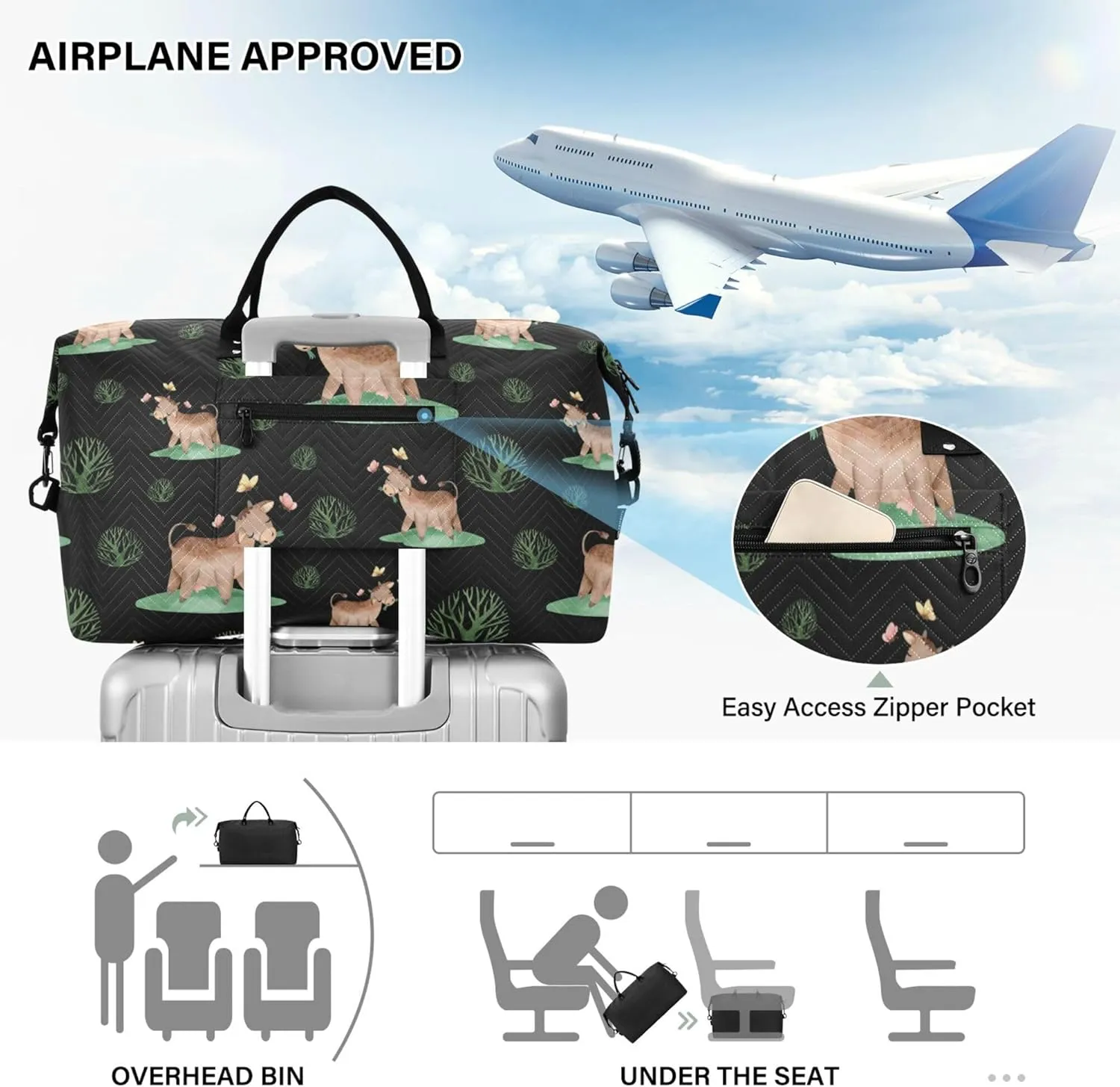 Exnundod Women Weekender Bags Little Farm Cattle Travel Duffel Bags Carry On Overnight Bag Butterfly Leaves Large Hospital Tote Luggage