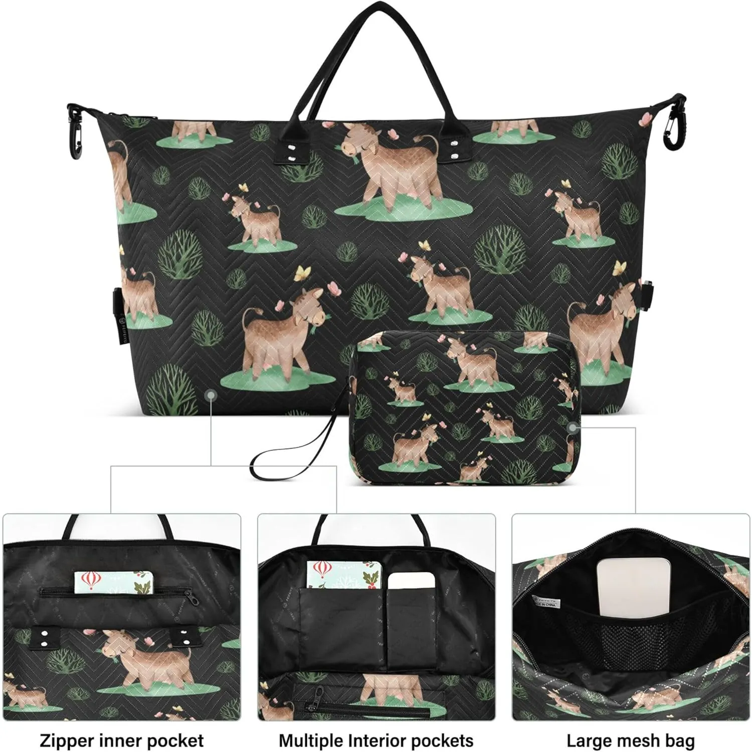 Exnundod Women Weekender Bags Little Farm Cattle Travel Duffel Bags Carry On Overnight Bag Butterfly Leaves Large Hospital Tote Luggage