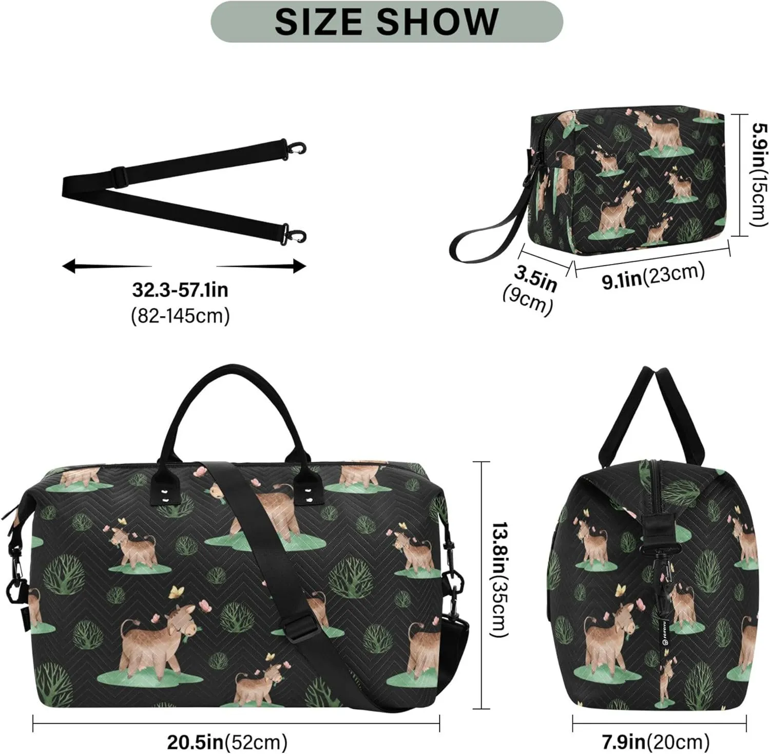 Exnundod Women Weekender Bags Little Farm Cattle Travel Duffel Bags Carry On Overnight Bag Butterfly Leaves Large Hospital Tote Luggage