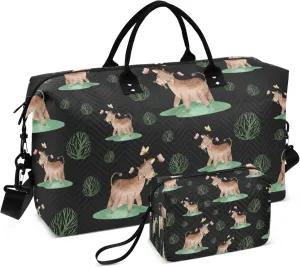 Exnundod Women Weekender Bags Little Farm Cattle Travel Duffel Bags Carry On Overnight Bag Butterfly Leaves Large Hospital Tote Luggage
