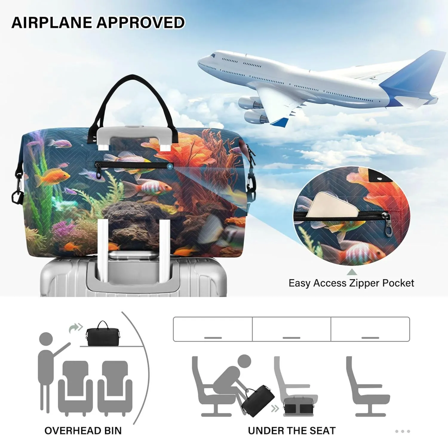 Exnundod Women Weekender Bags Ropical Sea Underwater Fishes Travel Duffel Bags Carry On Overnight Bag Coral Reef Large Hospital Tote Luggage