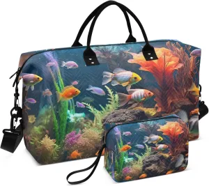 Exnundod Women Weekender Bags Ropical Sea Underwater Fishes Travel Duffel Bags Carry On Overnight Bag Coral Reef Large Hospital Tote Luggage